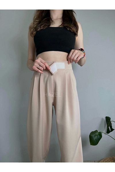 Hazel Pantaloni cu balon cu talie înaltă elastică, cu velcro, pentru femei