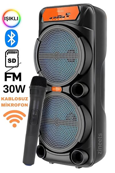 Zineets Işıklı Büyük Boy Party Box Bluetooth Hoparlör Taşınabilir Şarjlı Ses Sistemi Kablosuz Karaoke Mic