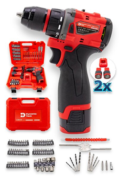 DynamicTech Profesyonel Kömürsüz Motor Çift Akülü Setli Şarjlı Darbeli Matkap...