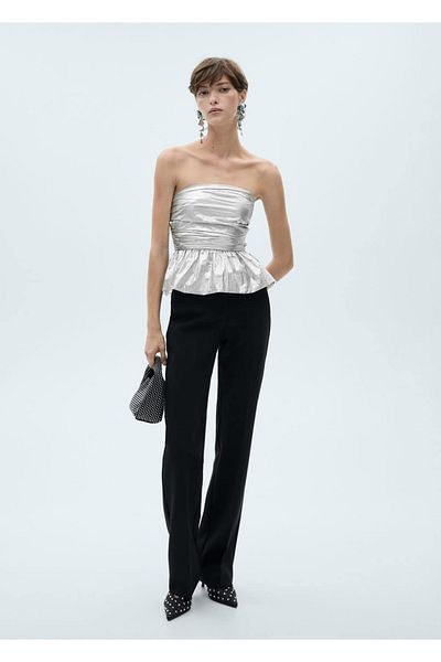 MANGO Woman Kovová halenka bez ramínek