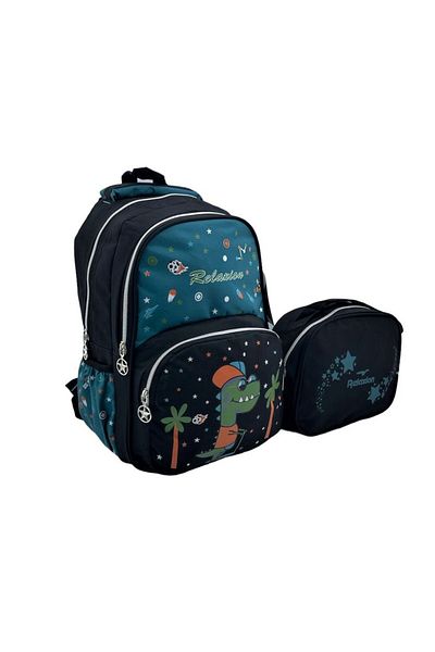 Relaxion Dinosaur Black Primary School Bag - with Lunch Box 1340-12