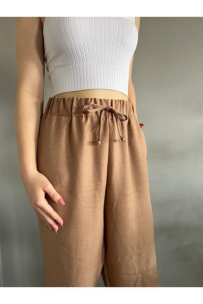 polle Women's Mink Linen Blended Loose Cut Trousers