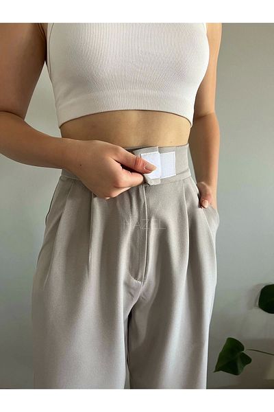 Hazel Pantaloni de damă gri cu talie înaltă cu balon, cu velcro și manșete elastice