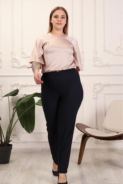 Hazel Navy Blue Large Size Side Elastic Crepe Pants