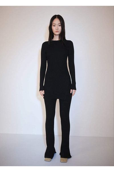 MANGO Woman Geripptes kurzes Kleid