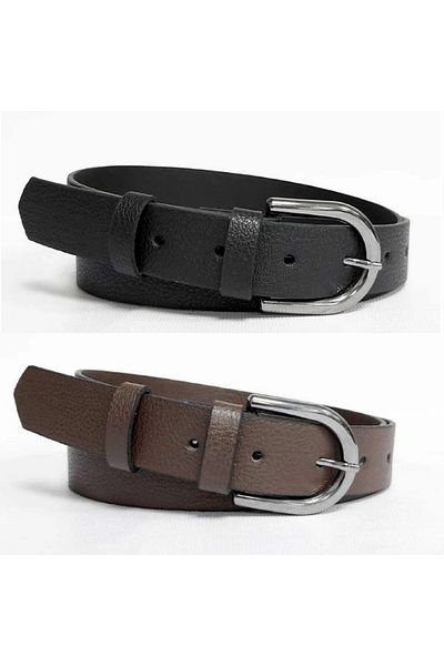 Kemerix Women's Black-Brown Classic 2 Piece Belt Set
