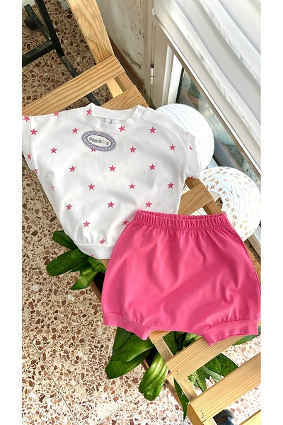 Happy Moon Bebek Giyim Kız Bebek Yazlık Ikili Takım Rahat Geniş Kalıp Üst Tsh...
