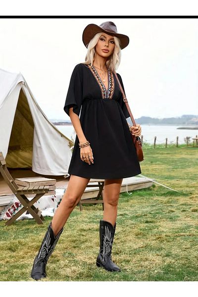 bikinistan Stylish Half Sleeve Deep Collar Ethnic Pareo