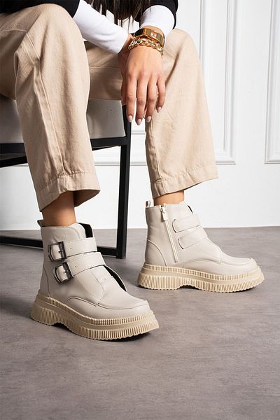 galya shoes Γυναικείες Μπεζ Μπότες Faux Leather Zippered Daily Boots&bootie