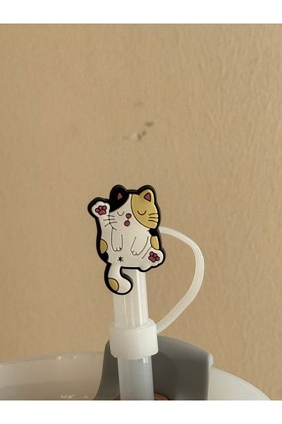 ÇAKRA Cute Cat Model Silicone Dustproof Leak Proof Straw Cover Compatible with 1 Thermos