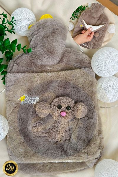 Snow Homs Brown- Plush Covered Hot Water Bag with Dog Emoji 2 Liters