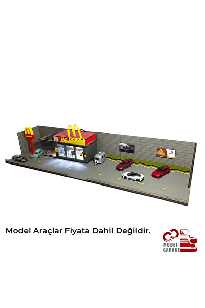ÜRETİM 1/64 Ölçek MC Donald's Diorama Otopark Diecast Model Araba Sergileme Rafı Maket Diorama Oyuncak