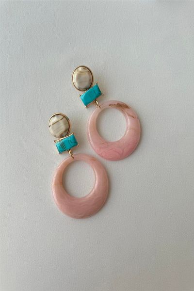 mos&more Pink Blue Round Large Women's Earrings, Evening Dress, Casual