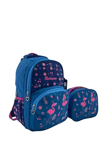 Relaxion Geantă de școală primară Blue Flamingo cu cutie de prânz 1340-13