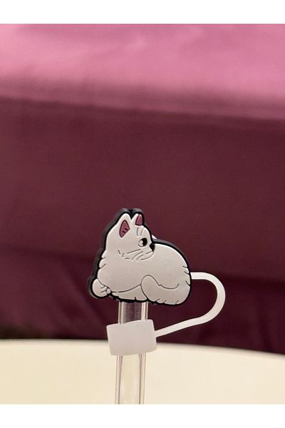 ÇAKRA Cute Cat Model Silicone Dust-Proof Leak-Proof Straw Lid 1 Piece Compatible with Stanley Thermos