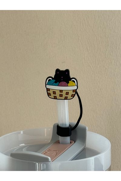 ÇAKRA Cute Cat Model Silicone Dust-Proof Leak-Proof Straw Lid Compatible with 1 Thermos