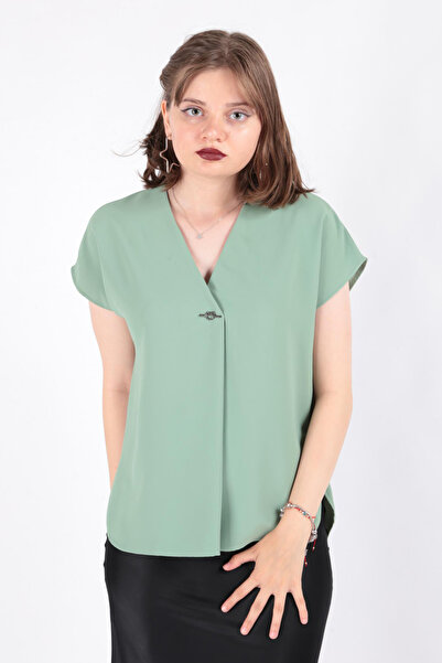 AYHAN 81908 Μοντέλο γυναικεία κοντομάνικη μπλούζα με λαιμόκοψη V