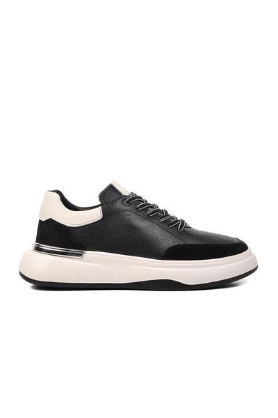 MARCOMEN Black White Genuine Leather Men's Sneakers