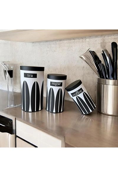 sizinsepetiniz Plaid and Leaf Patterned Metal Jar Set