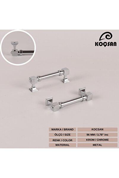 KOÇSAN Zumra Chrome 96 mm Handle Luxury Country Kitchen Furniture Cabinet Drawer Handle