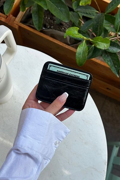 klovi Black Faux Leather Card Holder Mini Wallet