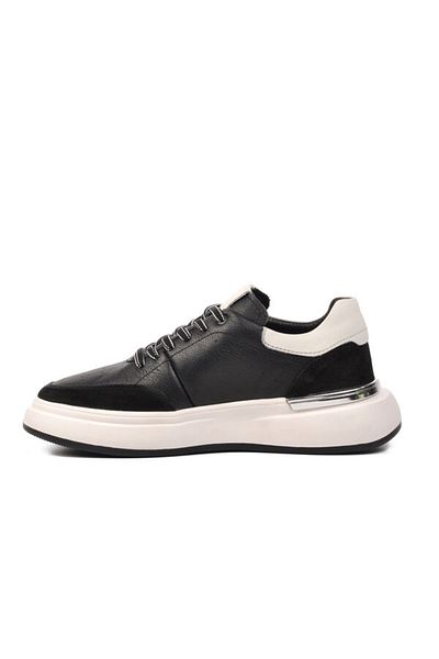 MARCOMEN Black White Genuine Leather Men's Sneakers
