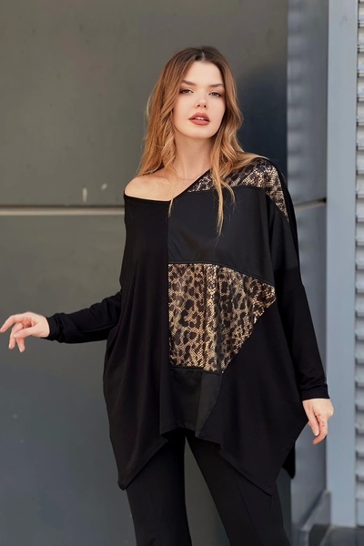 aytemas Λεοπάρ μπλούζα με λεπτομέρεια από συνθετικό δέρμα