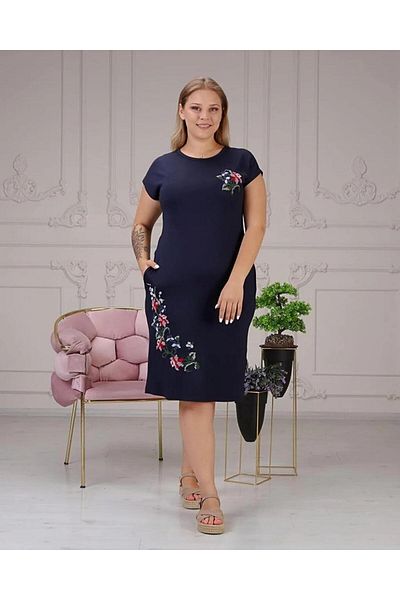 charamela Navy Blue Large Size Knitted Women's Dress - Bge35