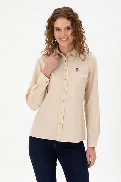 U.S. Polo Assn. Cămașă de bază cu mânecă lungă Sand pentru femei 50295704 -VR085