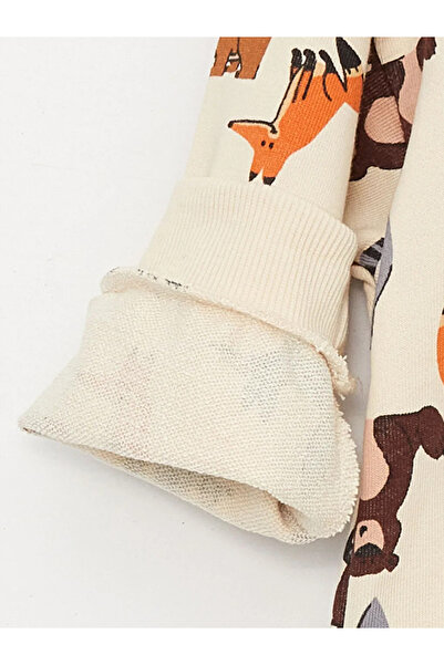 LC Waikiki LCW baby Açık Bej Baskılı Bisiklet Yaka Uzun Kollu Baskılı Erkek Bebek Sweatshirt ve Eşofman TAKIM