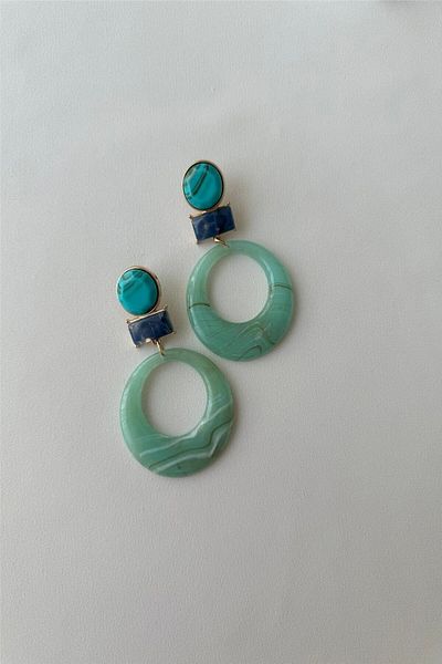 mos&more Green Blue Round Large Women's Earrings