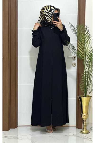 masalabiyem 5328 K100 SİYAH KOLLARI LASTİKLİ KREP FERACE