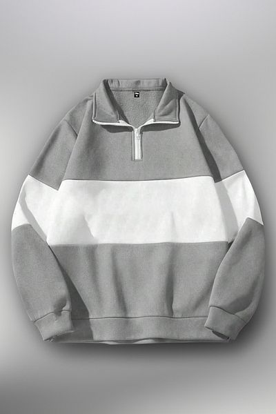 EVIus Φούτερ Polo Neck Unisex - Μισό φερμουάρ, τεμαχισμένο, φλις χειμώνα