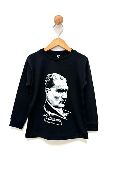 Nacar %100 Pamuk Atatürk Baskılı Uzun Kollu Çocuk Tişört Atatürk Baskılı Tişö...