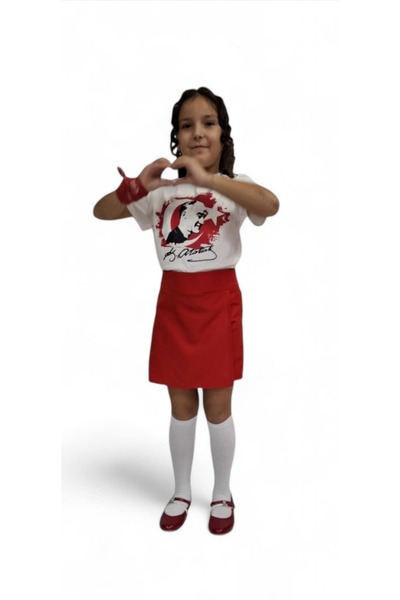 HEPSİMİNNAK Girl's Red Elastic Waist School Shorts Skirt 23 April 29 October 19 May Eid