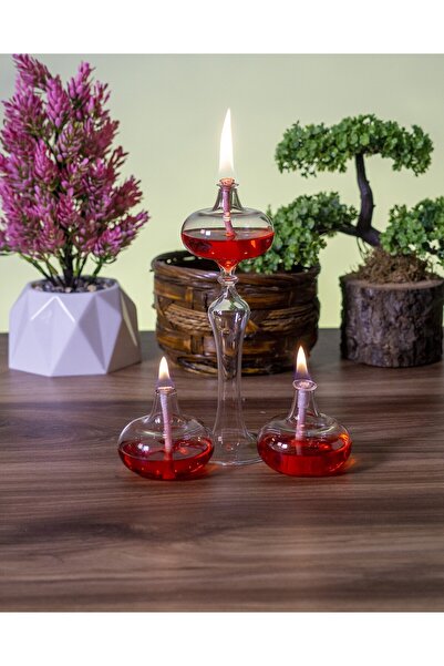 püür glass Dekoratif El Yapımı Hediyelik Elips 3lü Set Cam Kandil