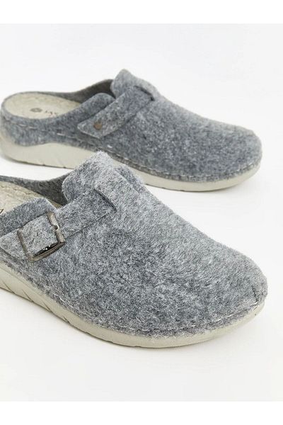 LC Waikiki Γυναικείες παντόφλες σπιτιών Jasmine Life Grey Buckle