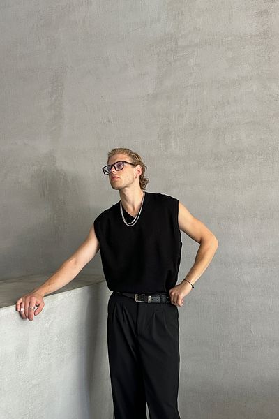 HYMAN Pulover oversize cu decolteu în V pentru bărbați
