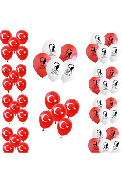 25 adet Türk Bayrağı baskılı balon ve 25 adet Atam İzindeyiz baskılı balon