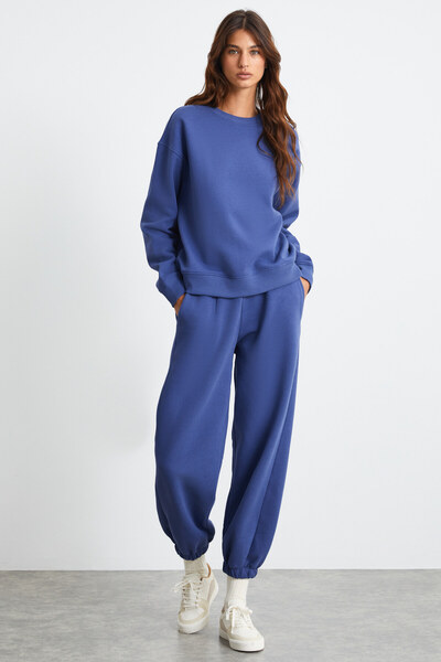 GRIMELANGE NEHA Kadın Bisiklet Yaka Geniş Paça Koyu Mavi Eşofman Takımı