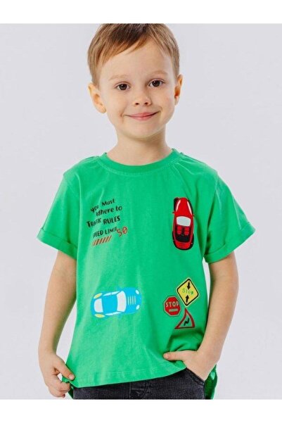 Breeze Boys' Cotton T-shirt - Car and Traffic Signs Printed