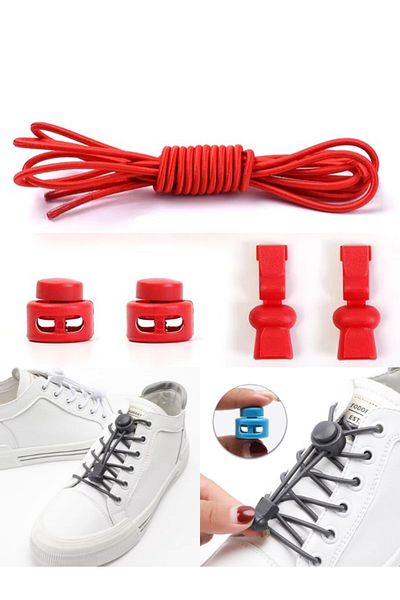 Heel'sUp Red Smart Laces - Practical Elastic Round Shoelaces - Elastic, Plastic Locked
