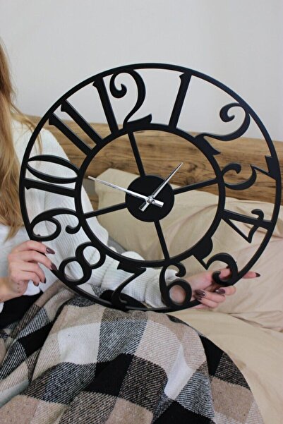 AA Shop Siyah Yılbaşı Hediyelik Ahşap Dekoratif Desenli Sayılı Duvar Saati 50cm