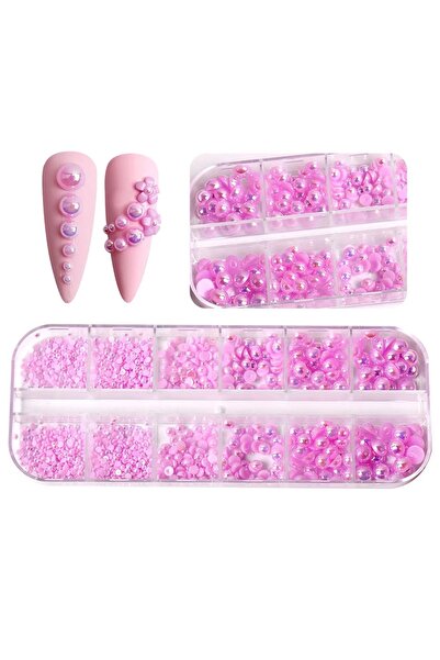 Venalisa 12'li Karışık Boy Nail Art Inci Taşları Tırnak Süsleme Light Purpple