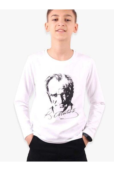 Breeze Children's Ataturk Printed Thin Long Sleeve Cotton Blouse