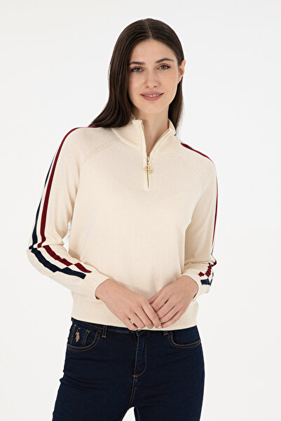 U.S. Polo Assn. Kadın Krem V Yaka Kazak 50297098-VR071