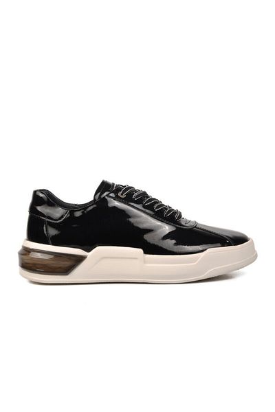 MARCOMEN Black Patent Leather White Genuine Leather Men's Sneakers