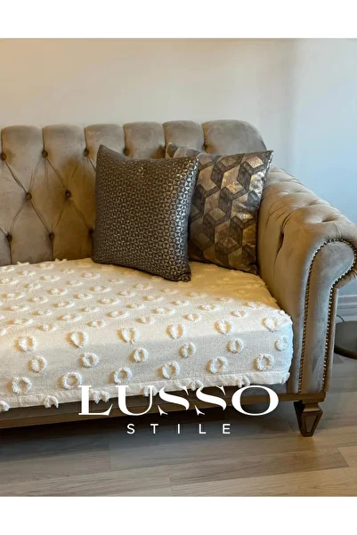 lusso stile Ecru Pompom Sofa Cover - 100X240