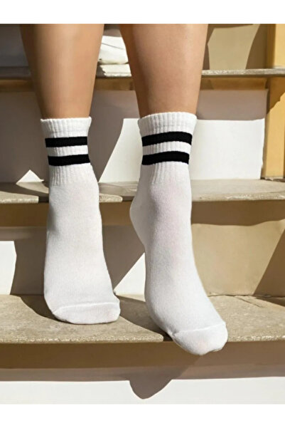 Shuttle Park 6 Συσκευασίες Unisex Ποιοτικές Μόδα Λευκές Μαύρες Ριγέ Κολλεγιακές Κάλτσες