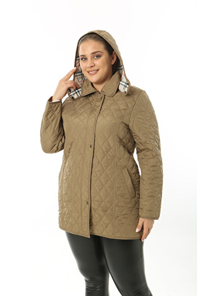 TUTveAL Collection Αδιάβροχο μεγάλου μεγέθους καπιτονέ, βαμβακερή επένδυση και εποχιακό μακρύ λαιμό σε χρώμα βιζόν